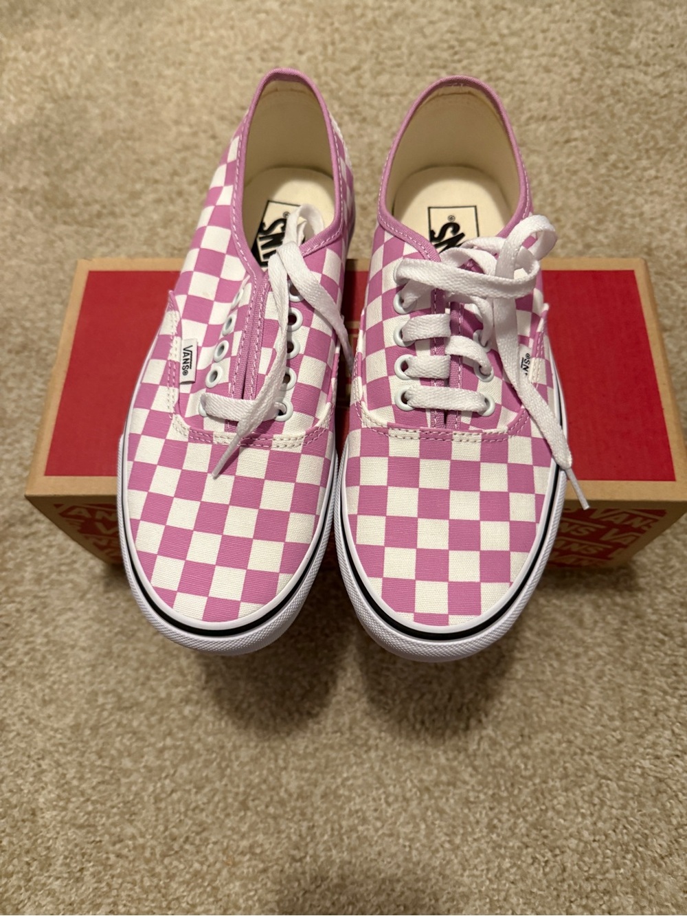 Vans Pink and White Checkerboard Authentic Sneakers, NWT